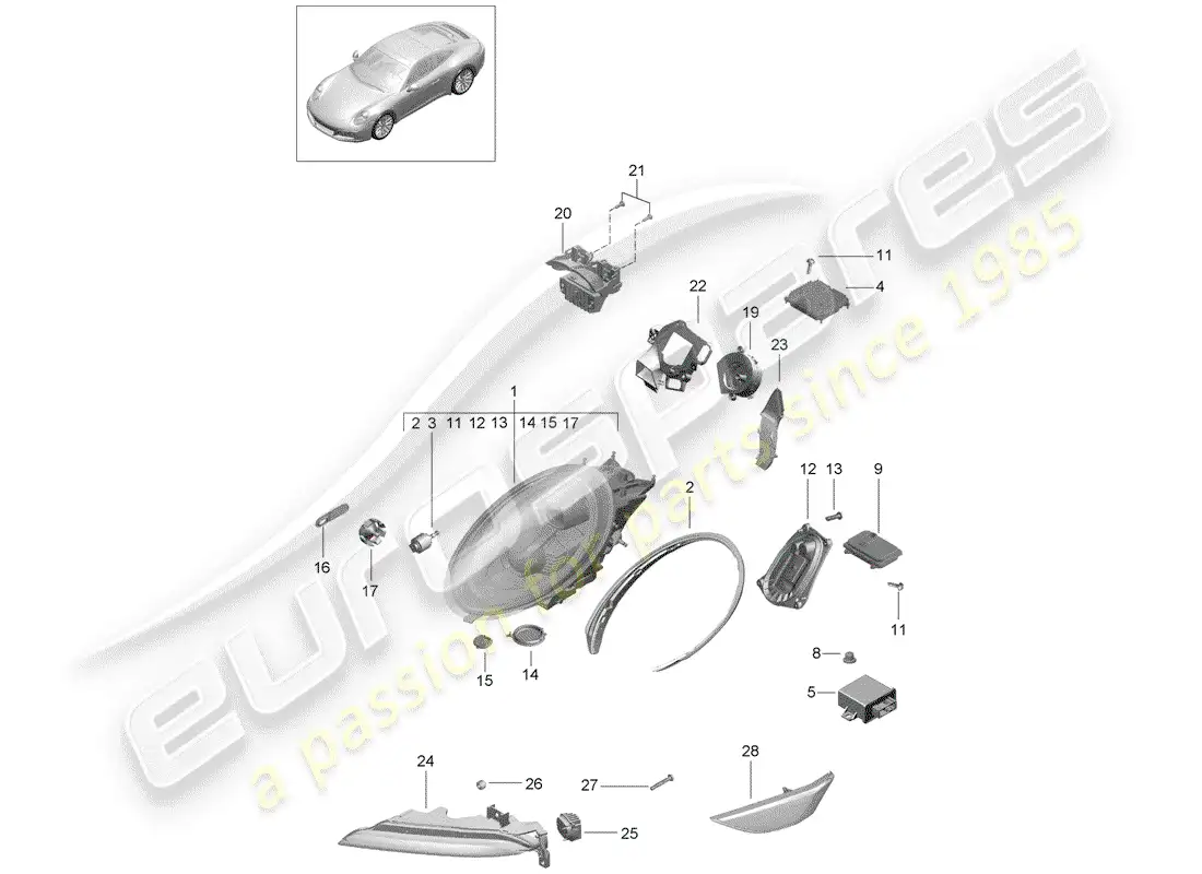 porsche 2019 (991-2) headlamp parts diagram