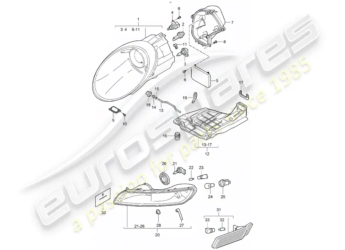 porsche 2007 (997-1) headlamp parts diagram