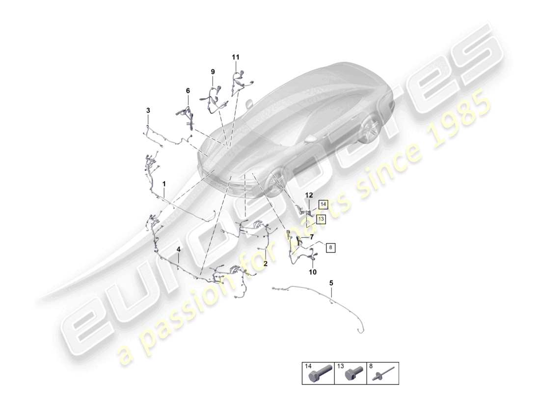 porsche 2025 (panamera 976) wiring looms bumper front end abs wiring harness for self-levelling suspension part diagram