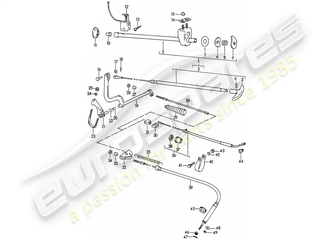 porsche 1960 (356b/356c) handbrake parts diagram