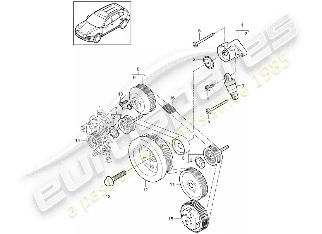 porsche 2014 (cayenne e2 92a) belt tensioner part diagram