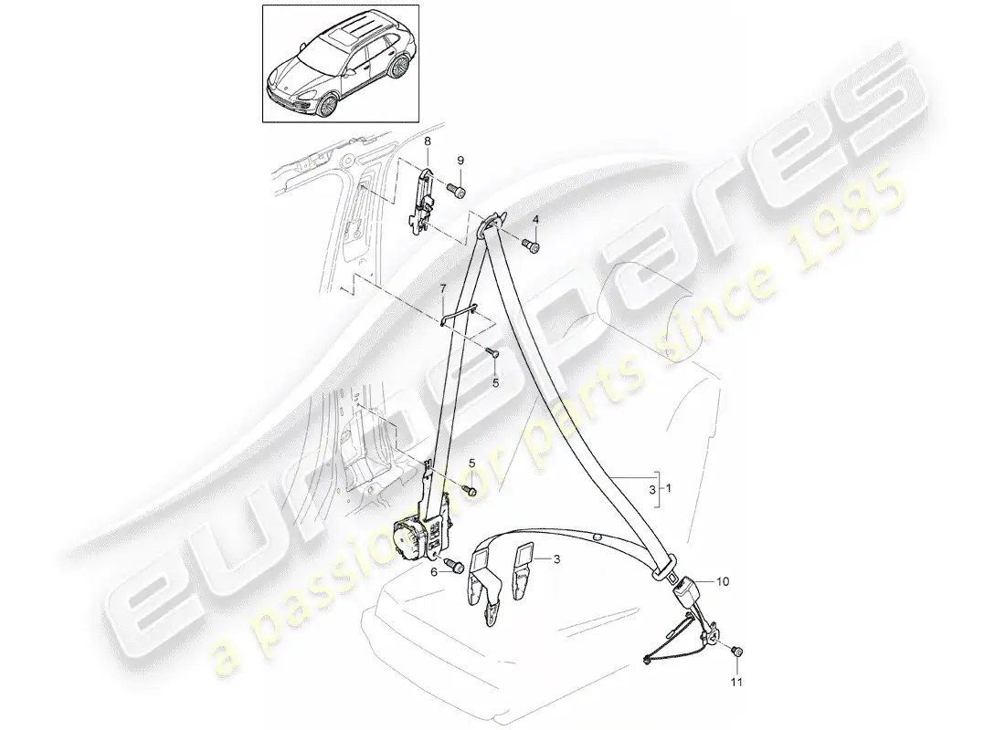 porsche 2014 (cayenne e2 92a) three-point seat belt part diagram