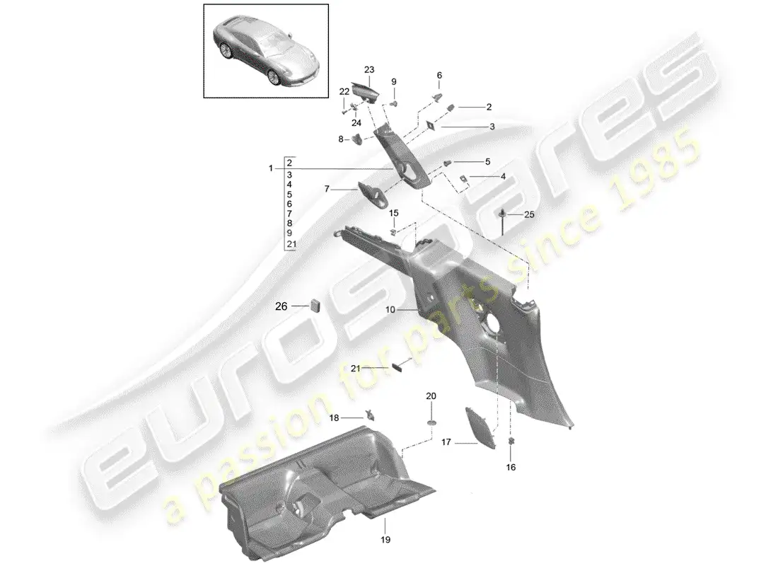 porsche 2020 (991-2) quarter trim panel parts diagram