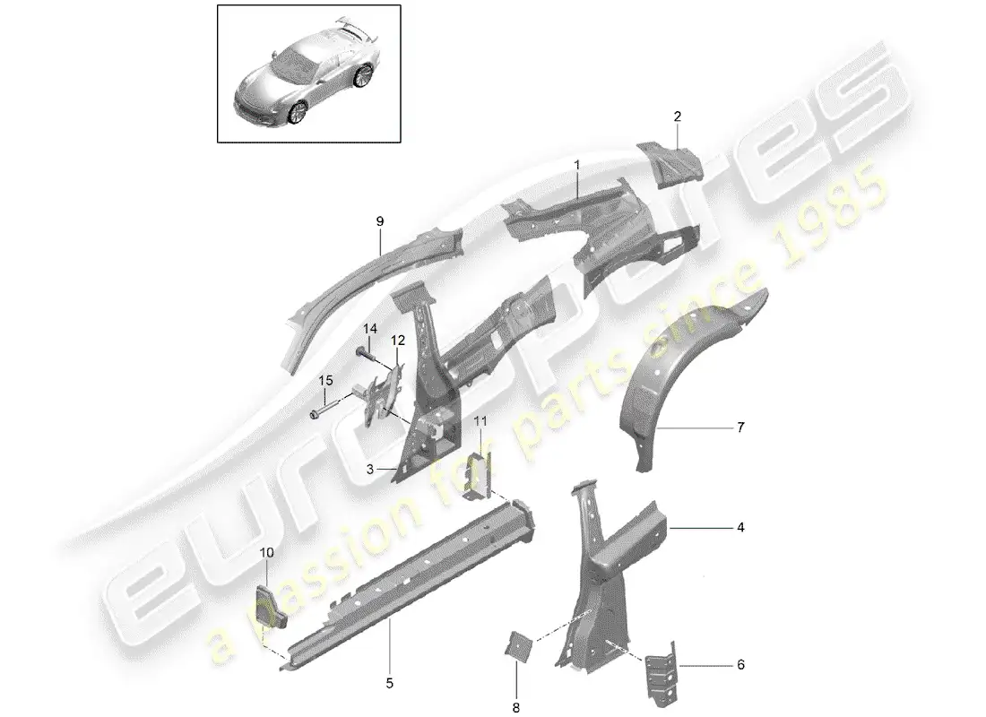 porsche 2016 (991-1 r/gt3/rs) side panel parts diagram