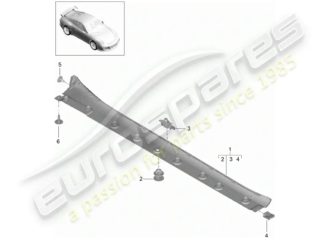 porsche 2016 (991-1 r/gt3/rs) side member trim parts diagram