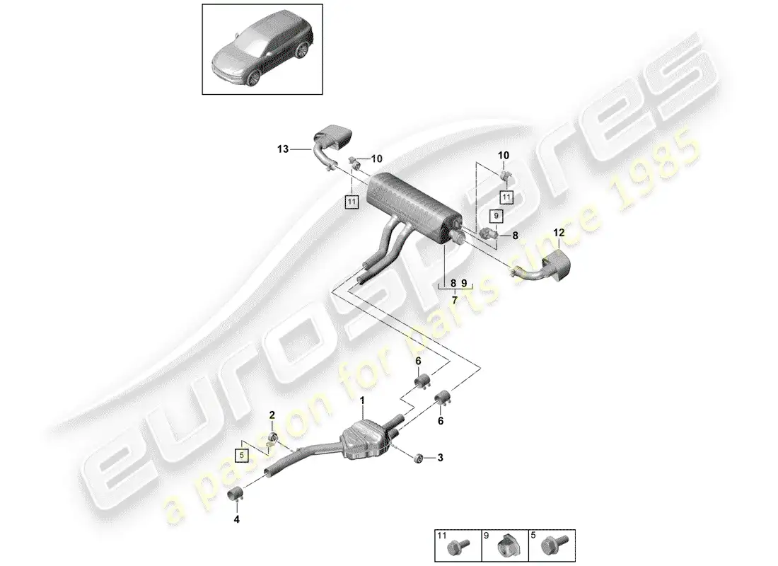porsche 2020 (cayenne e3 9ya/9yb) exhaust system part diagram