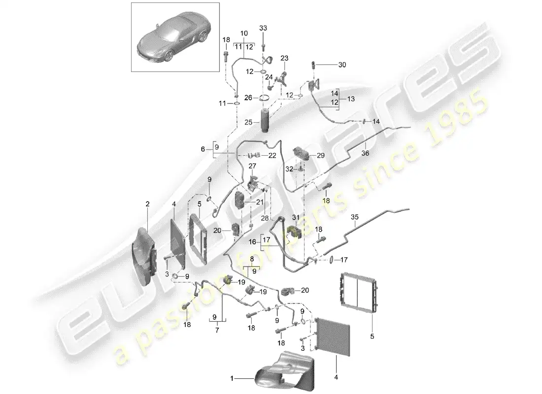 porsche 2016 (981 boxster) refrigerant circuit parts diagram