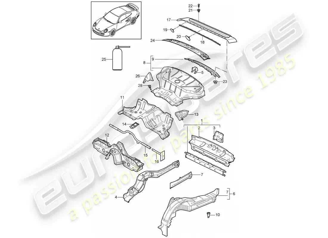 porsche 2012 (997-2 turbo / gt2 rs) rear end part diagram