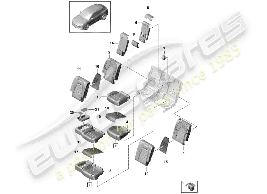 porsche 2020 (cayenne e3 9ya/9yb) seat part diagram