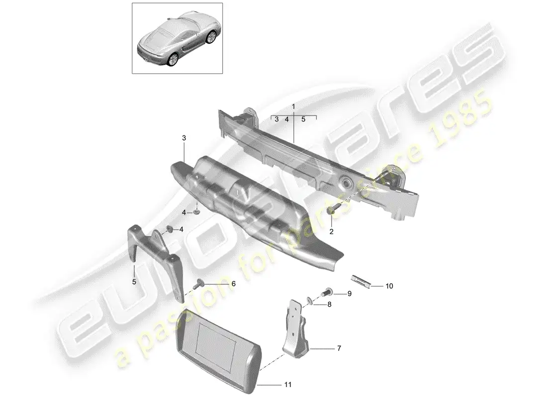 porsche 2014 (981 cayman) bumper bracket parts diagram