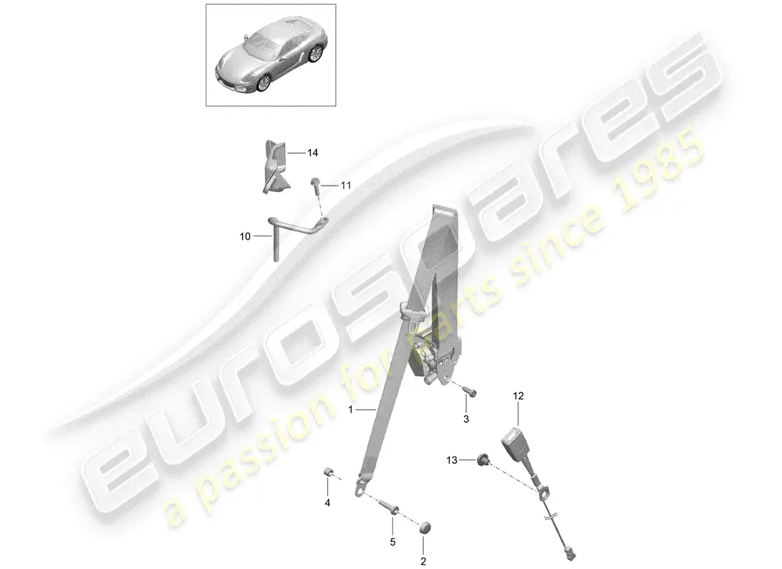 porsche 2016 (981 cayman) seat belt parts diagram