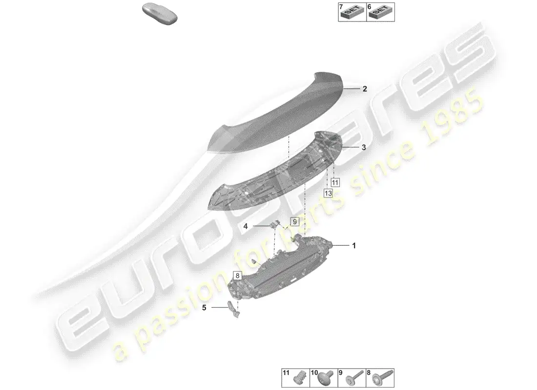 porsche 2019 (992-1) rear spoiler parts diagram