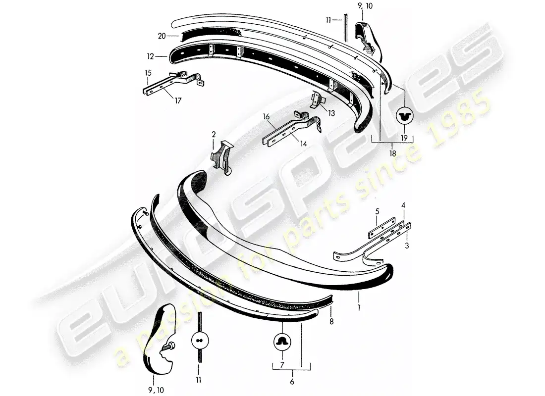 porsche 1954 (356/356a) bumper parts diagram