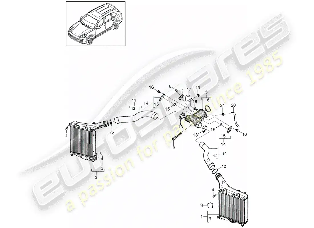 porsche 2014 (cayenne e2 92a) charge air cooler part diagram
