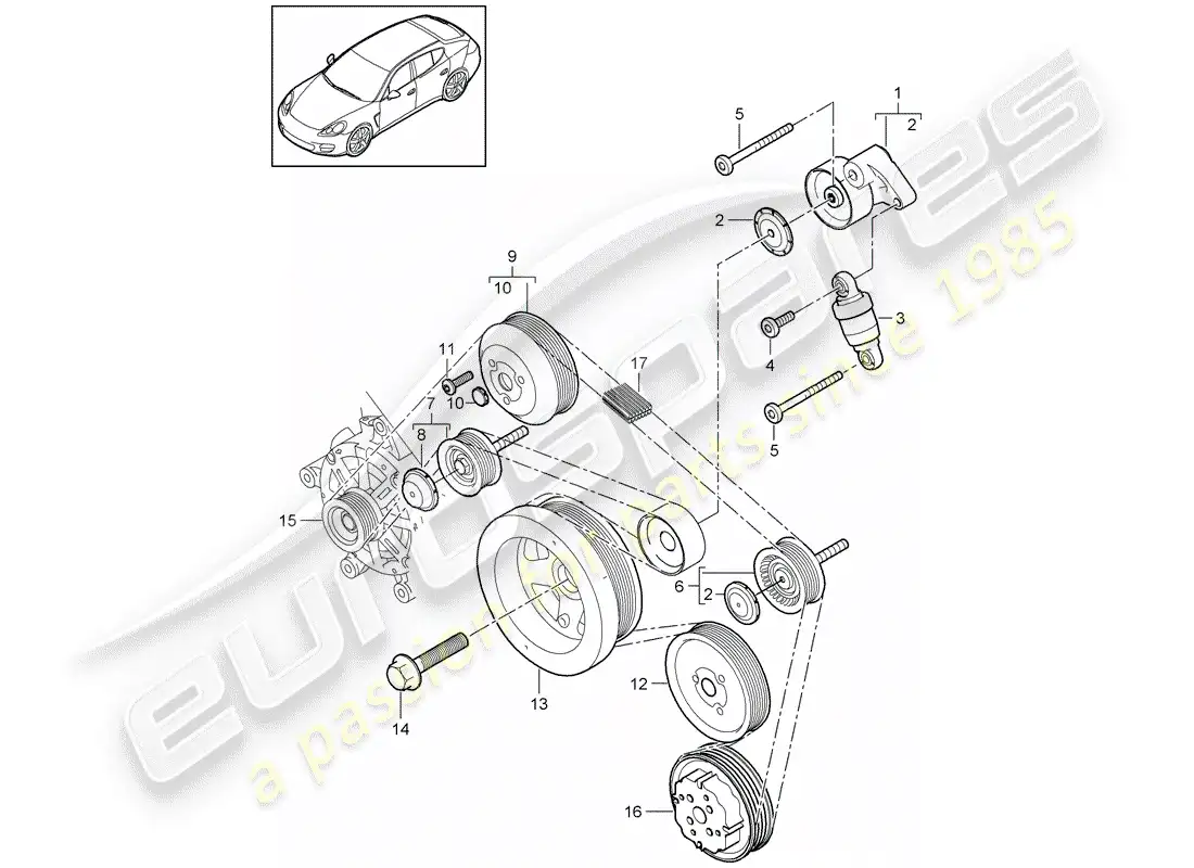 porsche 2014 (panamera 970) belt tensioning damper parts diagram