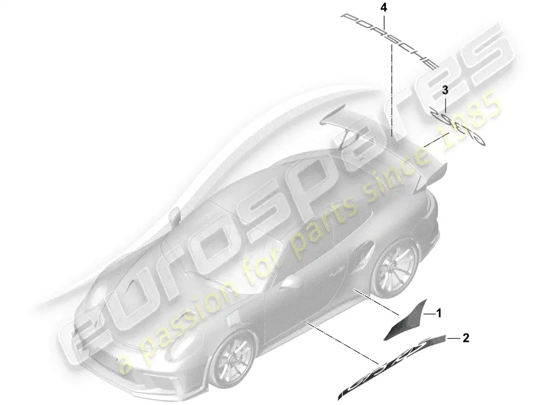 porsche 2019 (991-2 r/gt3/rs) trim foil parts diagram