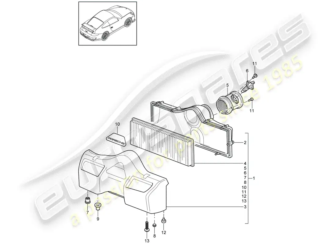 porsche 2007 (997-1 gt3) air cleaner part diagram