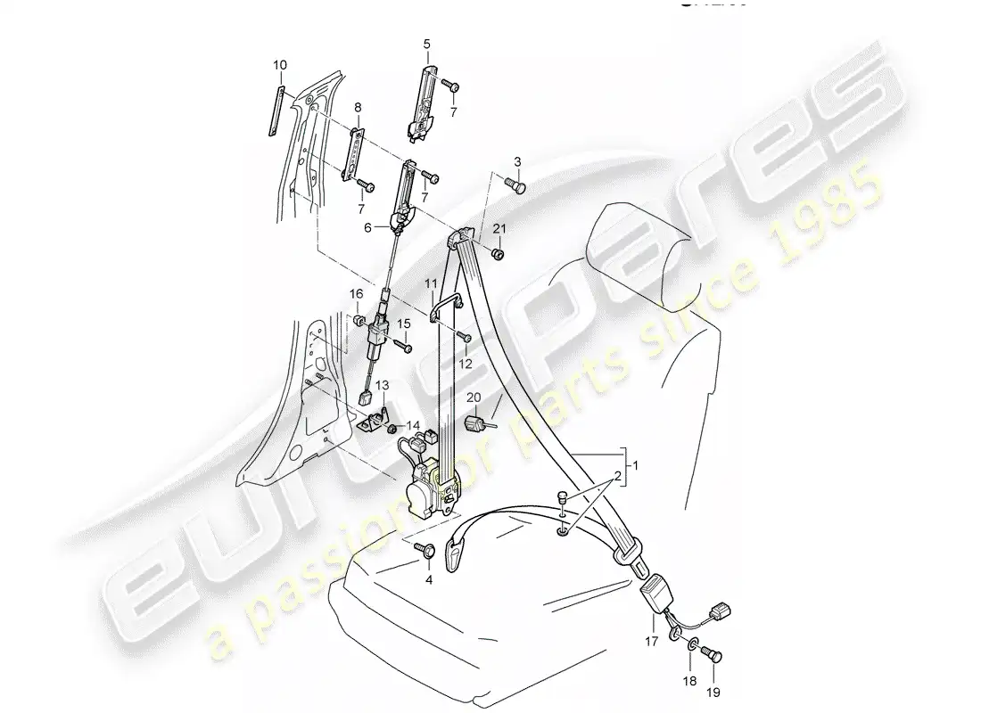 porsche 2004 (cayenne e1 9pa) three-point seat belt parts diagram