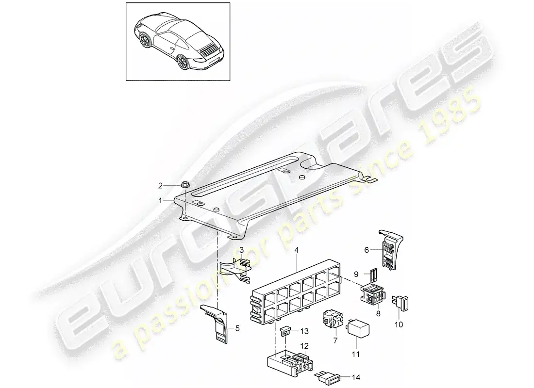 porsche 2011 (997-2) fuse box/relay plate parts diagram