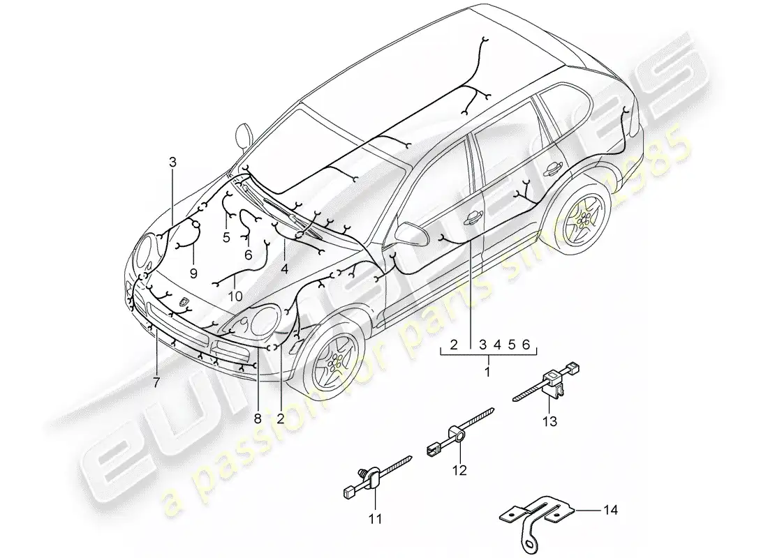 porsche 2004 (cayenne e1 9pa) wiring harnesses parts diagram