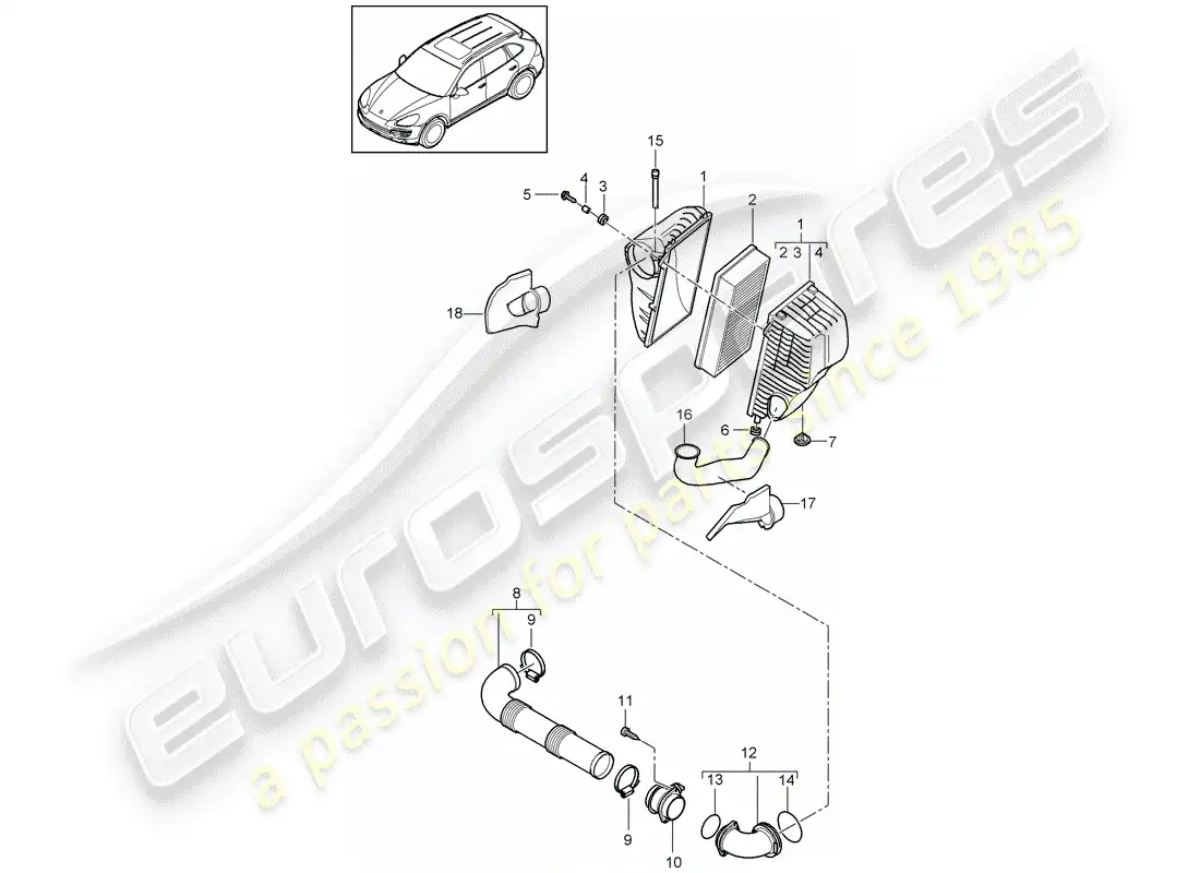 porsche 2014 (cayenne e2 92a) air cleaner with connecting parts diagram