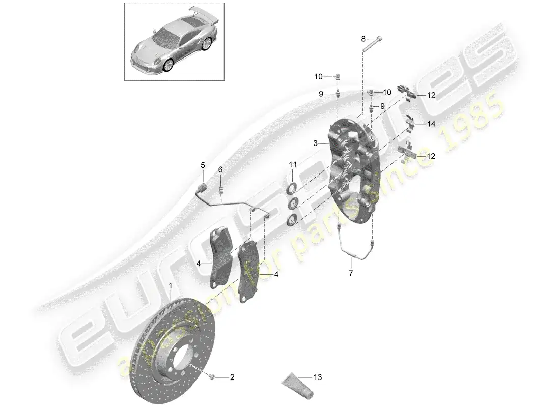 porsche 2017 (991-2 turbo) disc brakes parts diagram