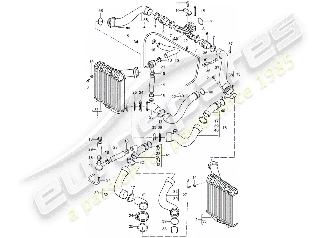 porsche 2004 (cayenne e1 9pa) charge air cooler parts diagram
