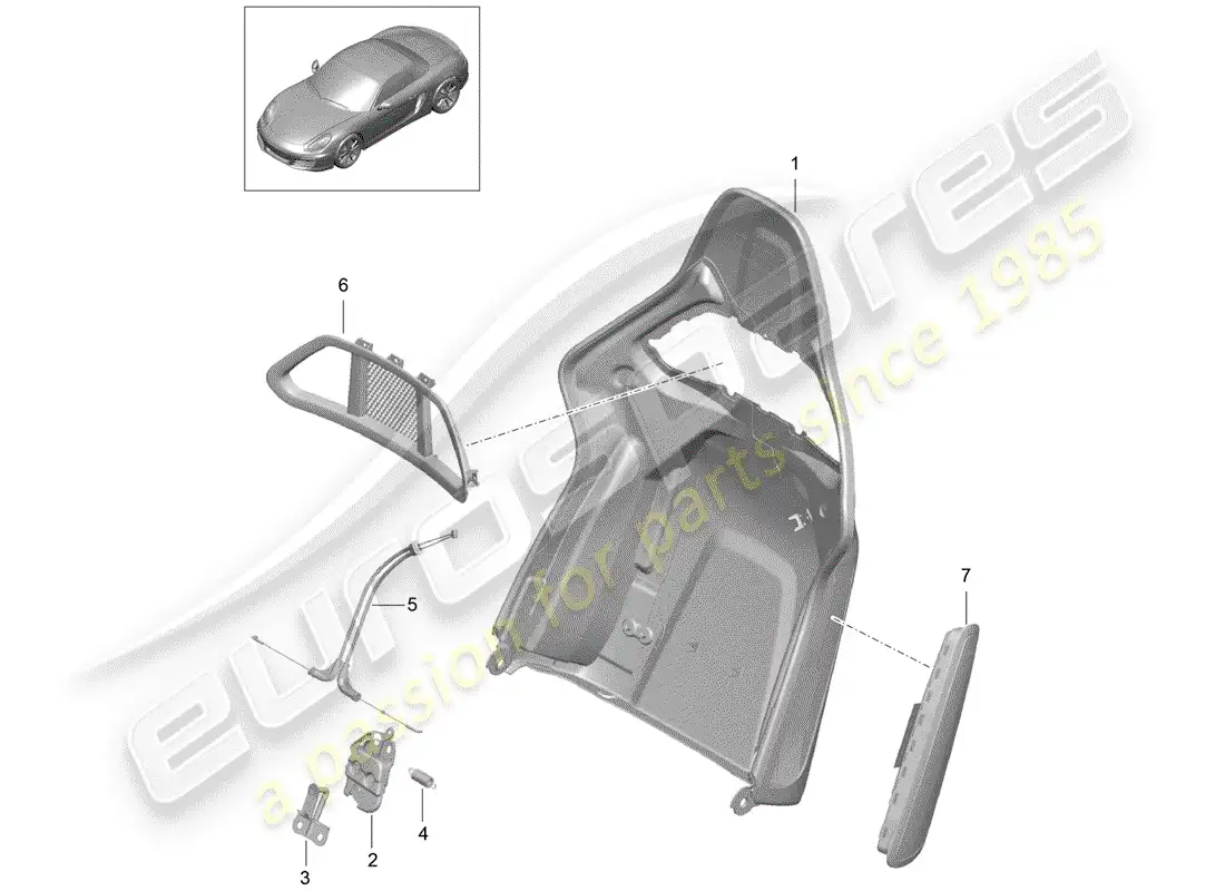 porsche 2014 (981 boxster) backrest shell parts diagram