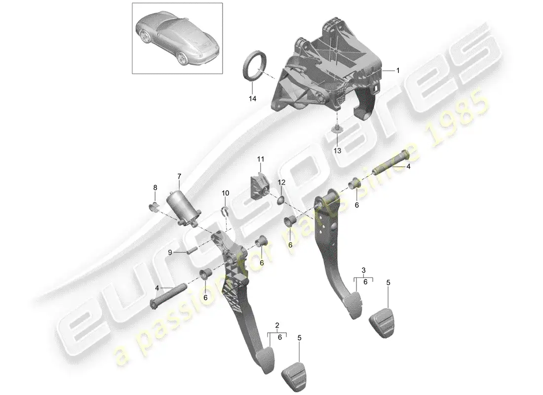 porsche 2016 (991-1) pedals parts diagram