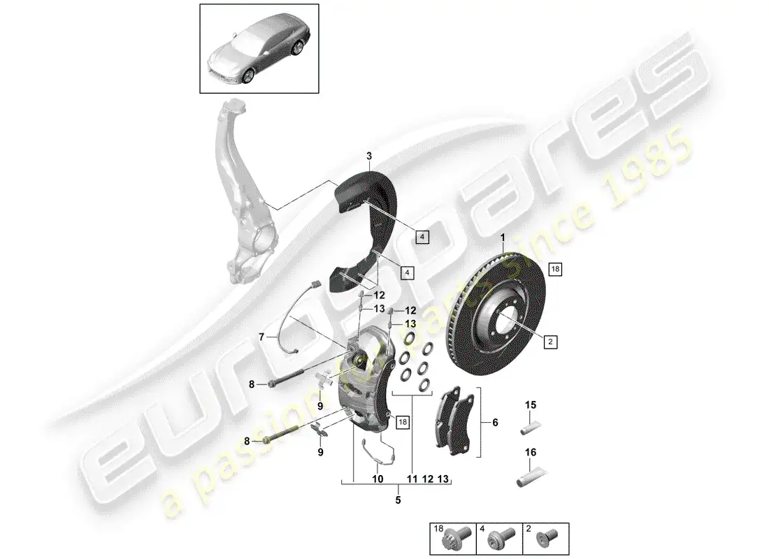porsche 2020 (panamera 971-1) disc brakes parts diagram