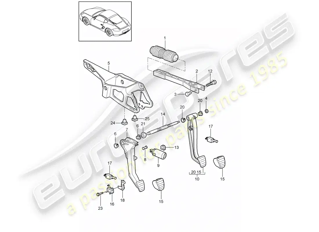 porsche 2012 (987 cayman) pedals parts diagram