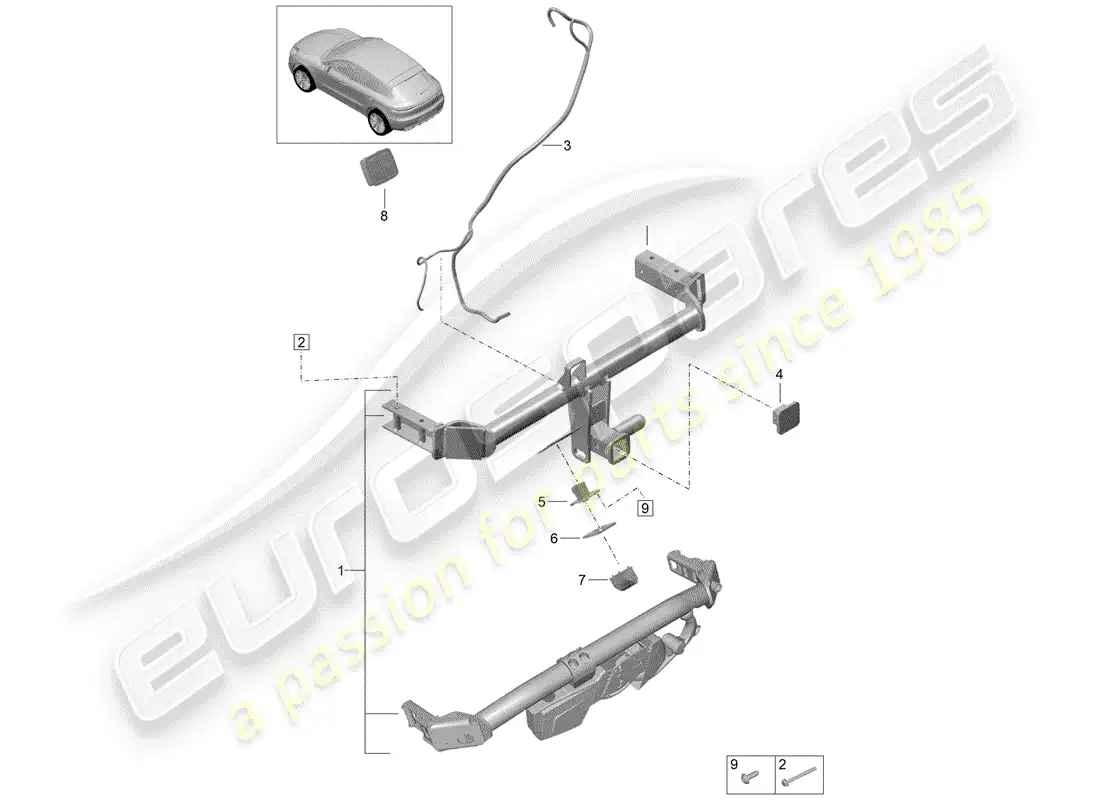 porsche 2019 (macan) tow hitch parts diagram