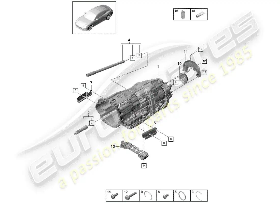 porsche 2020 (panamera 971-1) 8-speed dual clutch gearbox parts diagram