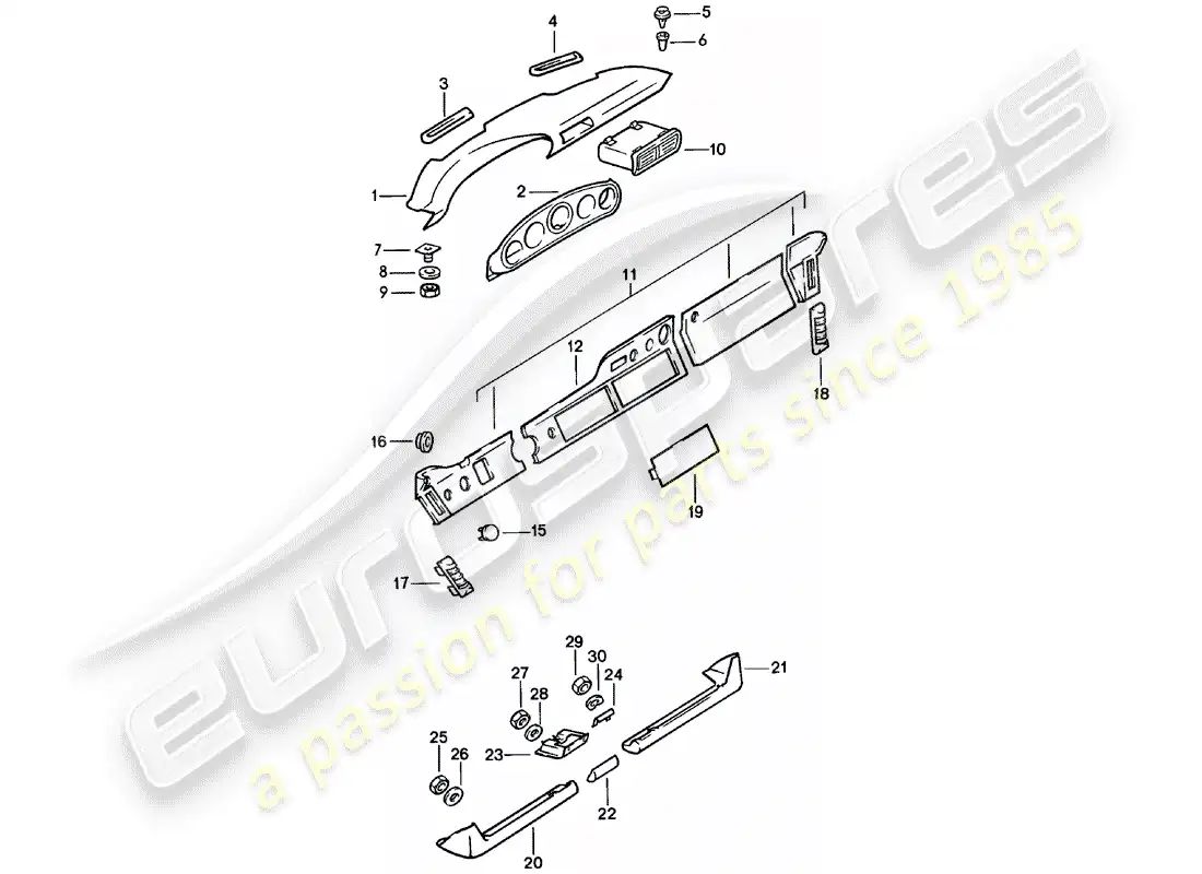 porsche 1980 (911) dashboard - with installation parts parts diagram