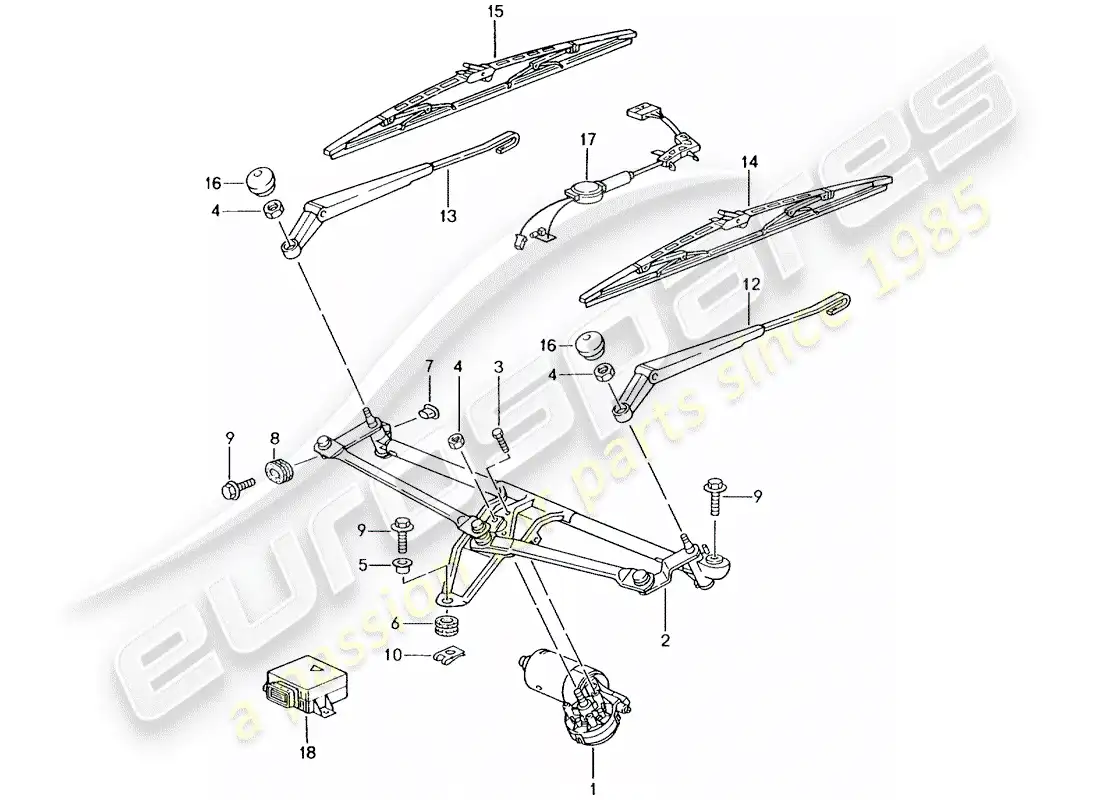 porsche 2003 (996 turbo / gt2) windscreen wiper system - rain sensor parts diagram