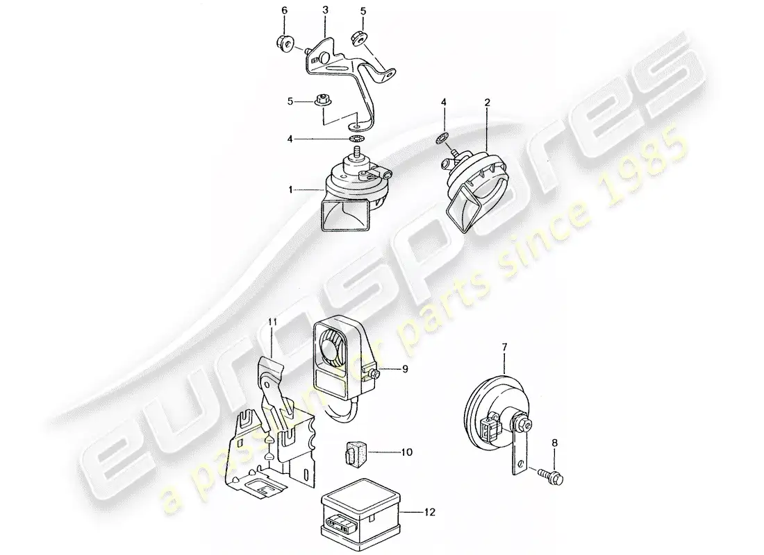 porsche 2003 (996 turbo / gt2) fanfare horn - horn - alarm system parts diagram