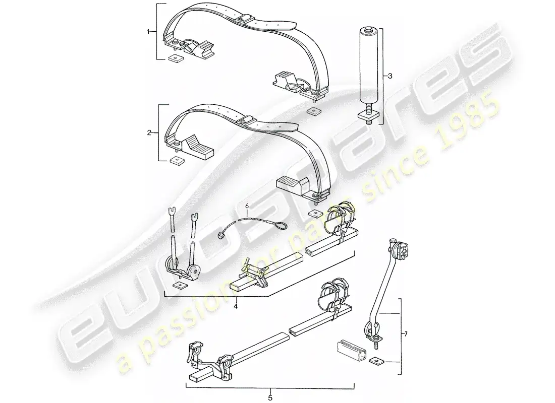 porsche 1987 (911) roof transport system parts diagram
