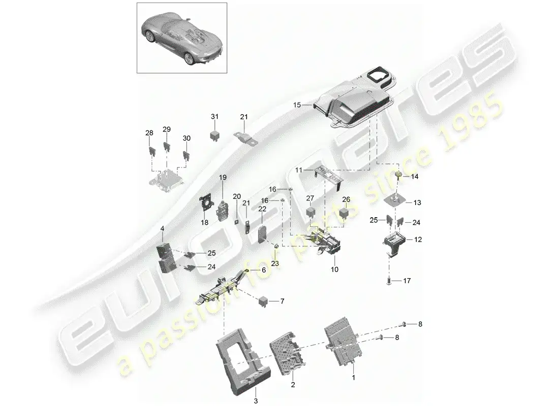 porsche 2015 (918 spyder) fuse box/relay plate parts diagram
