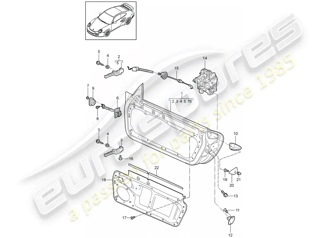 porsche 2012 (997-2 turbo / gt2 rs) door shell part diagram