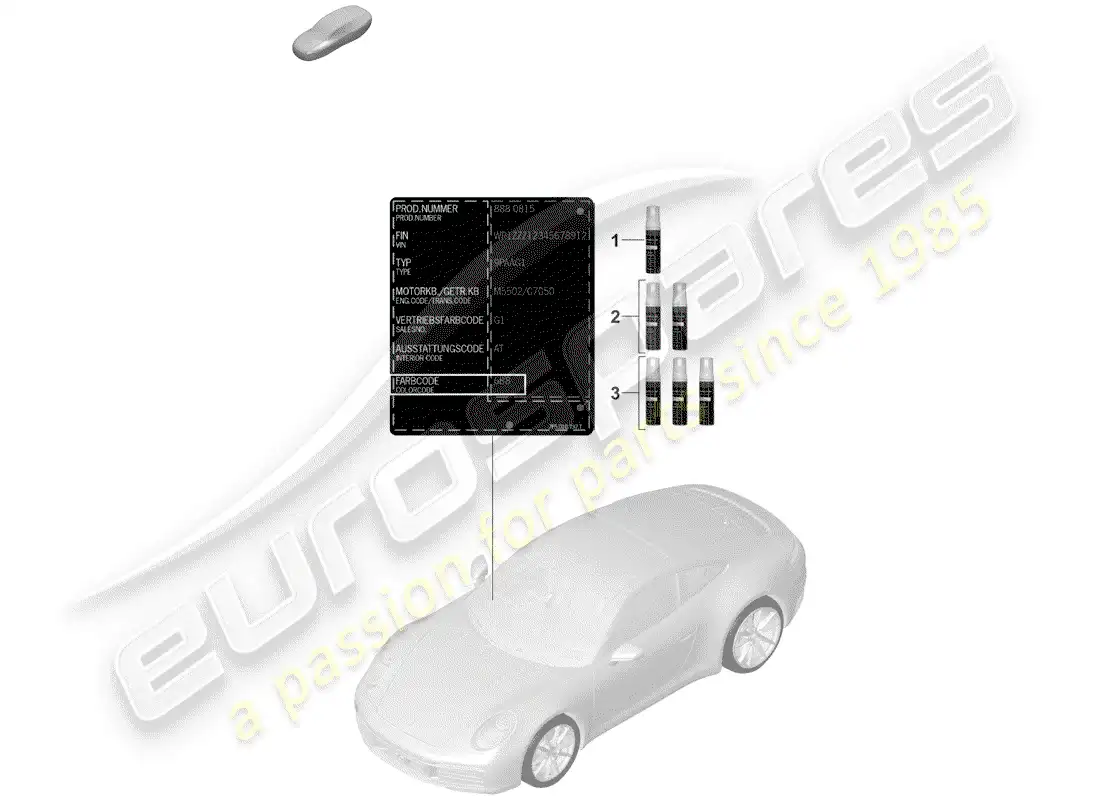 porsche 2019 (992-1) paint touch-up stick parts diagram