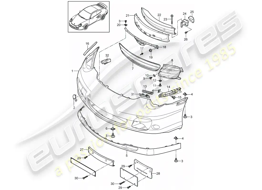 porsche 2013 (997-2 turbo / gt2 rs) bumper parts diagram
