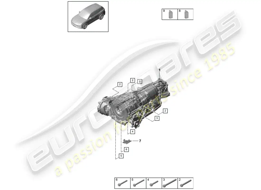 porsche 2020 (cayenne e3 9ya/9yb) 8-speed automatic gearbox part diagram