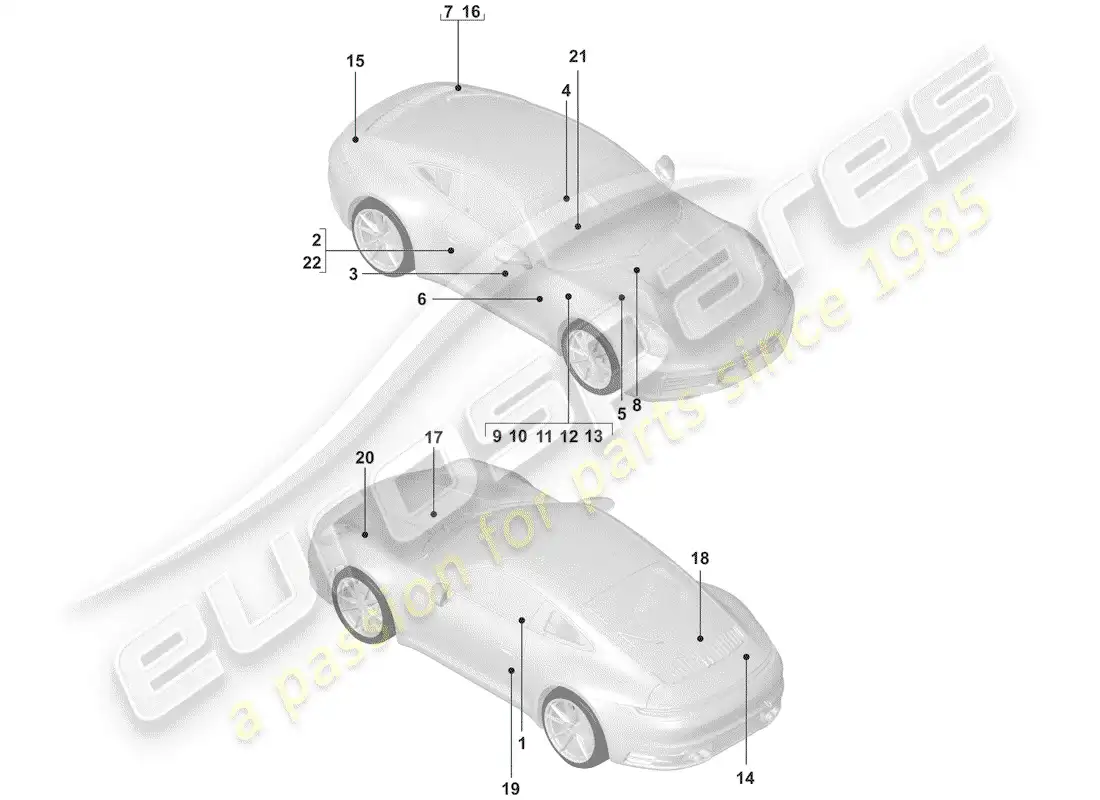 porsche 2019 (992-1) signs/notices parts diagram