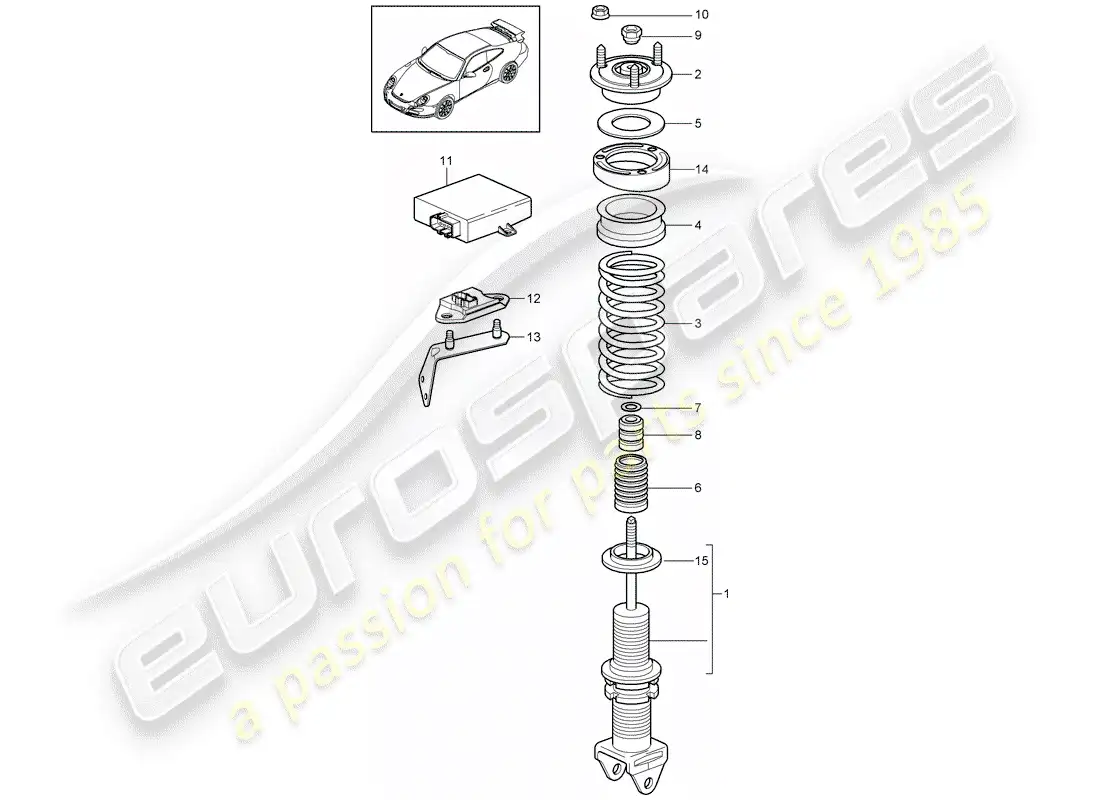 porsche 2009 (997-2 gt3) shock absorber parts diagram