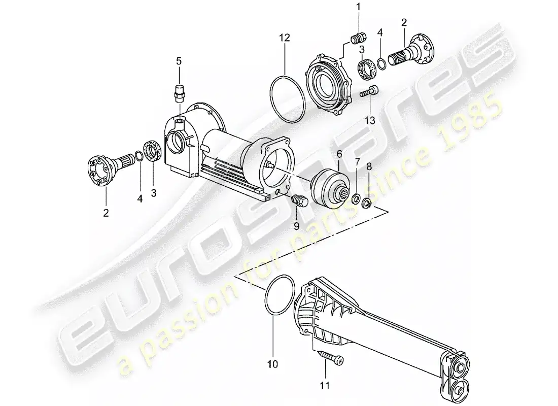 porsche 2001 (996 turbo / gt2) front axle differential - viscous clutch - single parts parts diagram