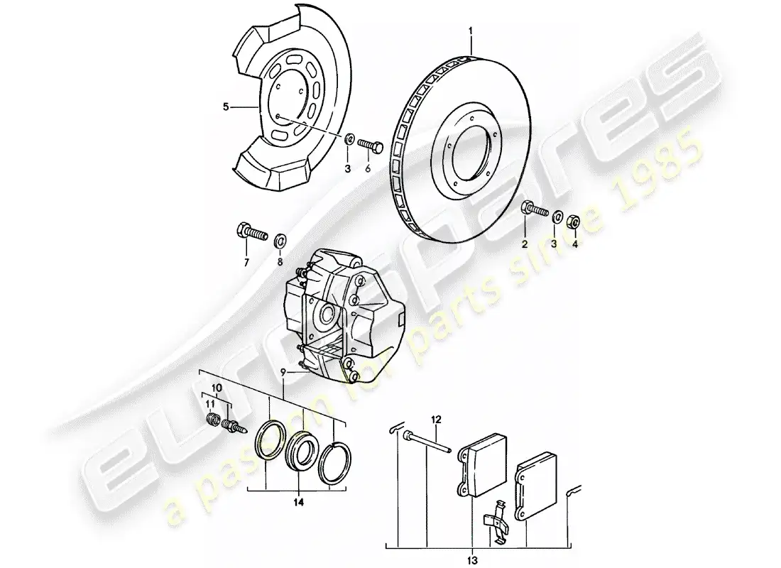porsche 1981 (911) disc brakes - front axle parts diagram