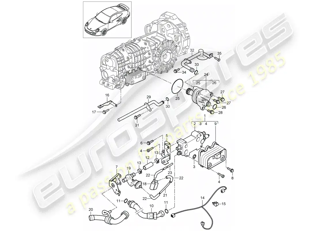 porsche 2012 (997-2 turbo / gt2 rs) gear oil cooler parts diagram
