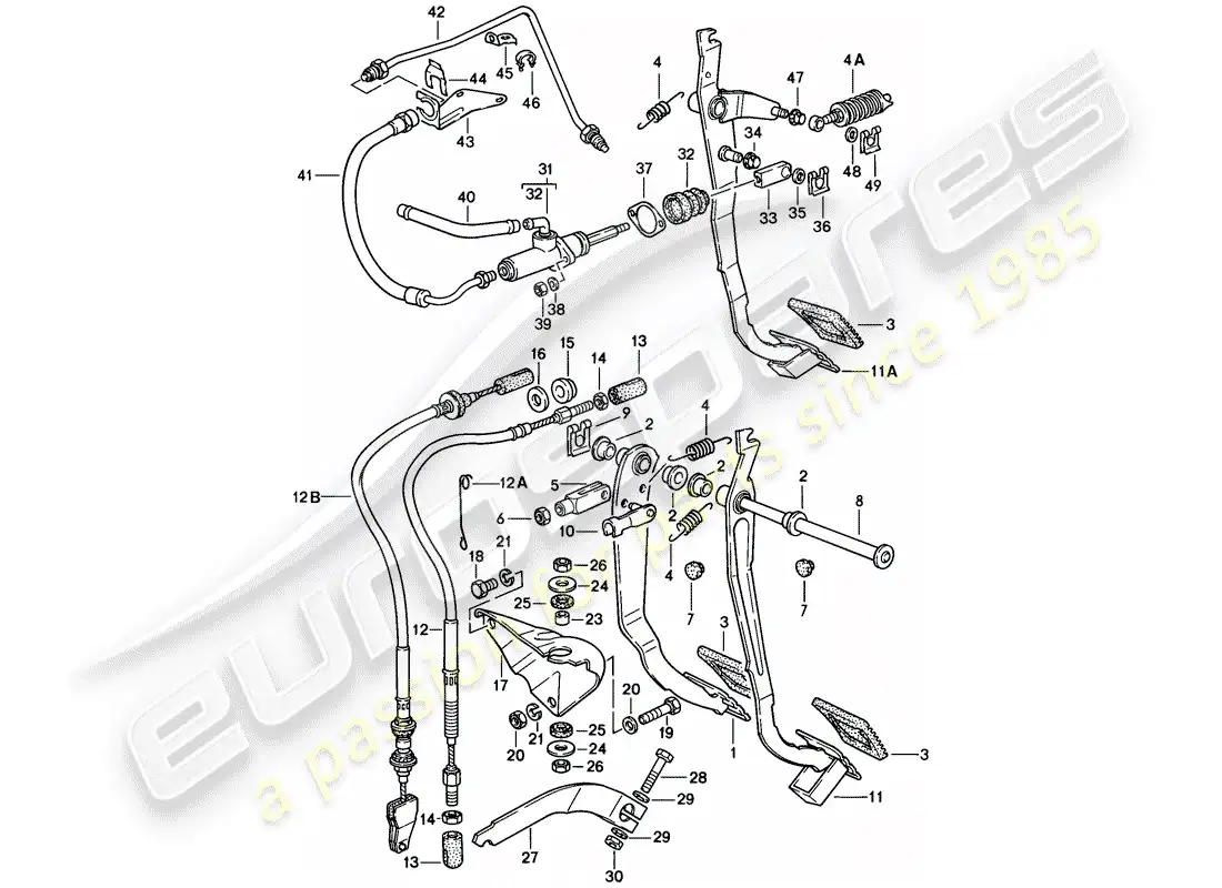porsche 1979 (924) brake and clutch pedals - cluster part diagram