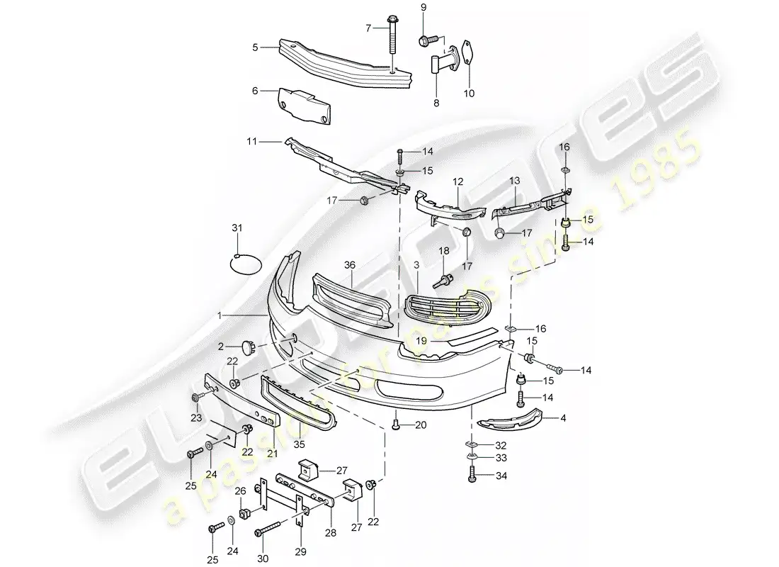 porsche 2001 (986 boxster) bumper parts diagram