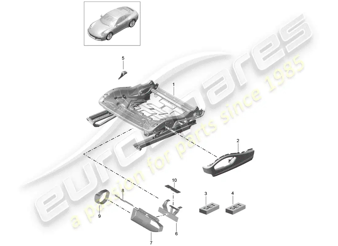 porsche 2018 (991-2) seat frame parts diagram